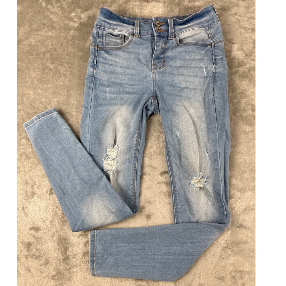 Wax Jean Butt I Love You Light Wash Distressed Skinny Jeans Women 3/26 High Rise